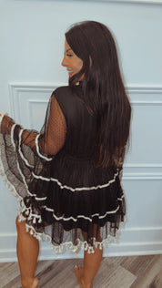 POL Sassy Black And Cream Lace Sleeve Dress