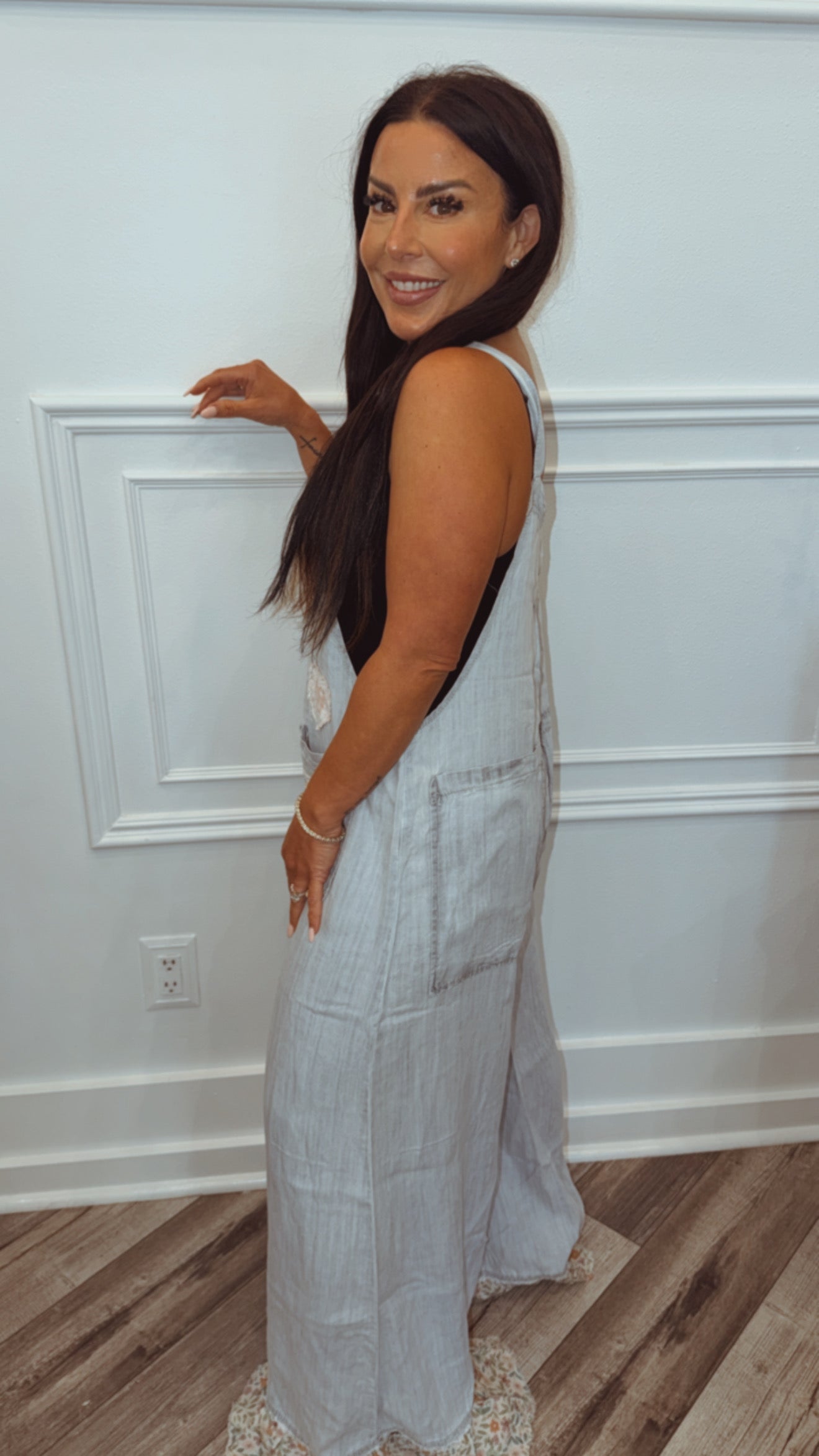 POL Denim and Floral Cherry Bomb Overalls
