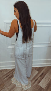 POL Denim and Floral Cherry Bomb Overalls
