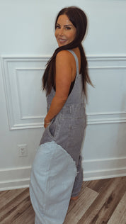 POL Denim and Patchwork Overalls
