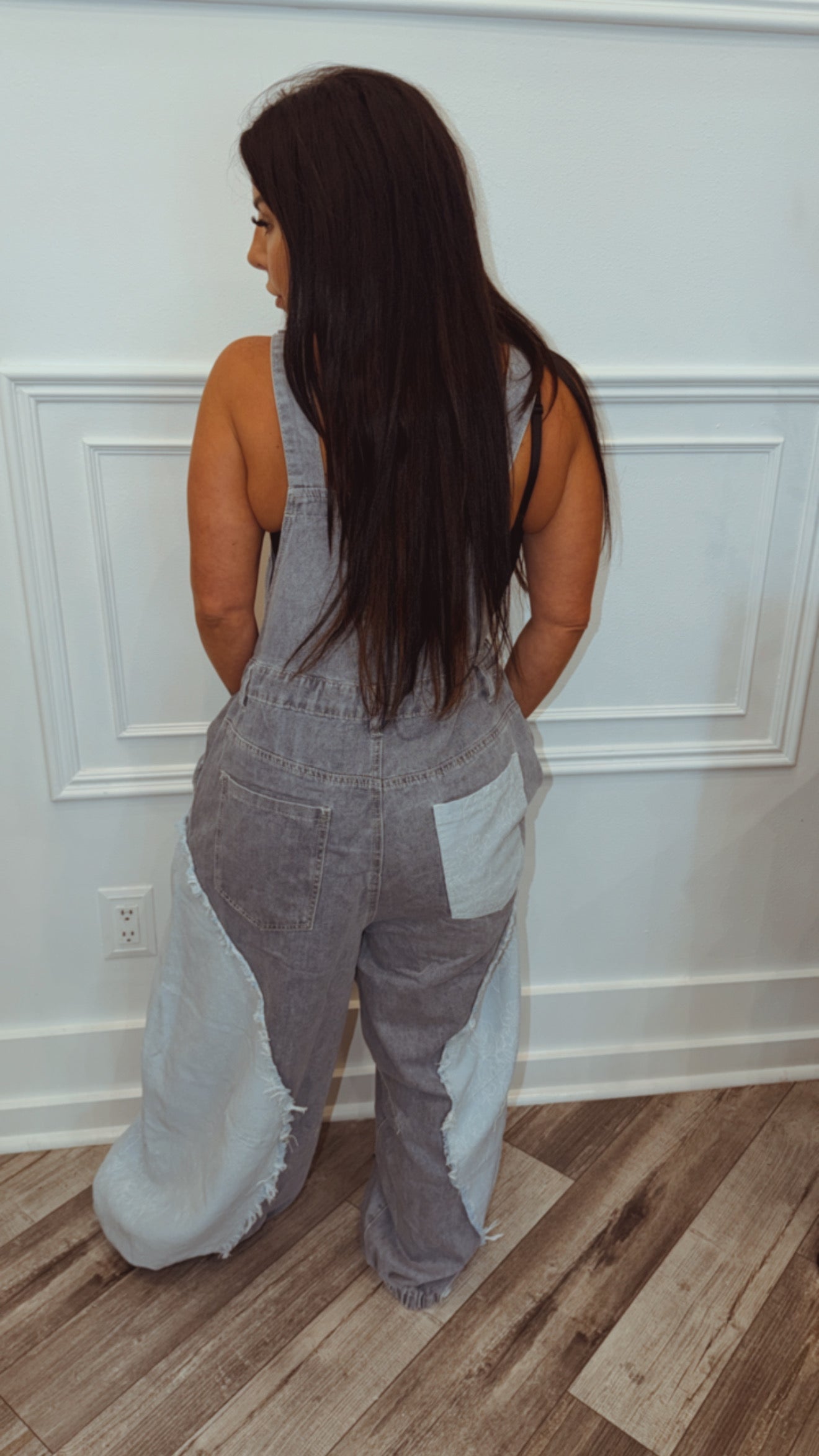 POL Denim and Patchwork Overalls