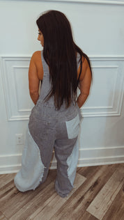 POL Denim and Patchwork Overalls