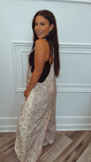 POL Sand and Floral  Relaxed Fit Overalls