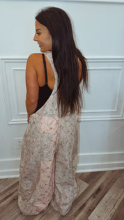 POL Sand and Floral  Relaxed Fit Overalls