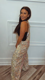 POL Rose and Lemon Floral Relaxed Fit Overalls