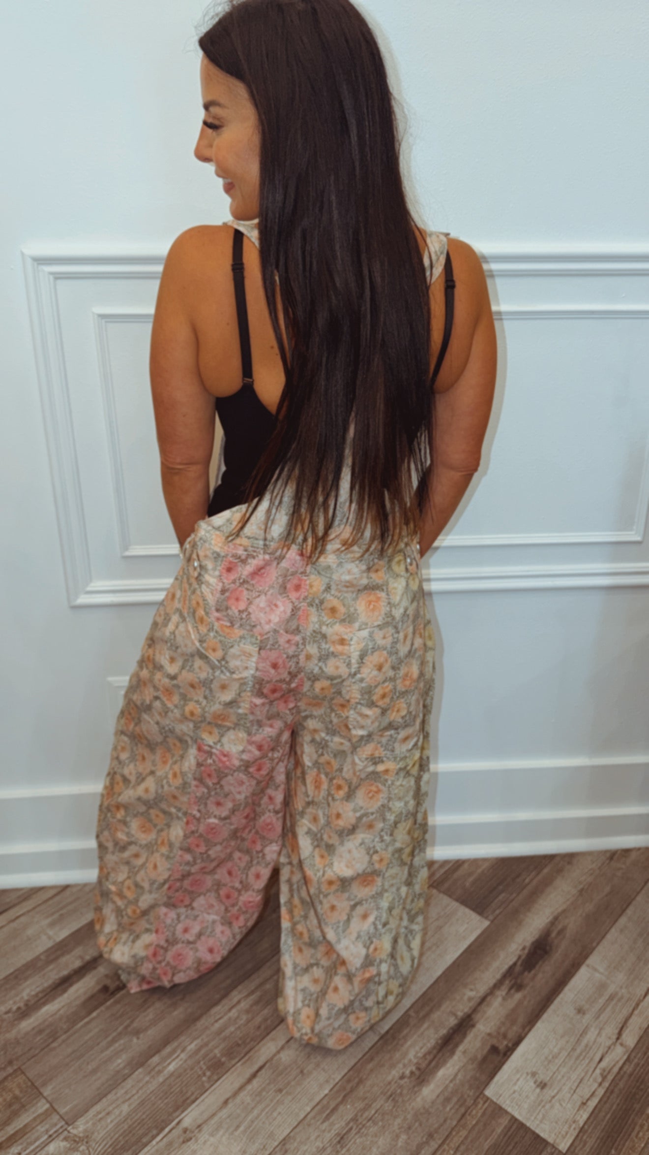 POL Rose and Lemon Floral Relaxed Fit Overalls