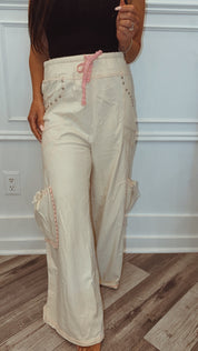 POL Natural And PInk Staight Fit French Terry Pants
