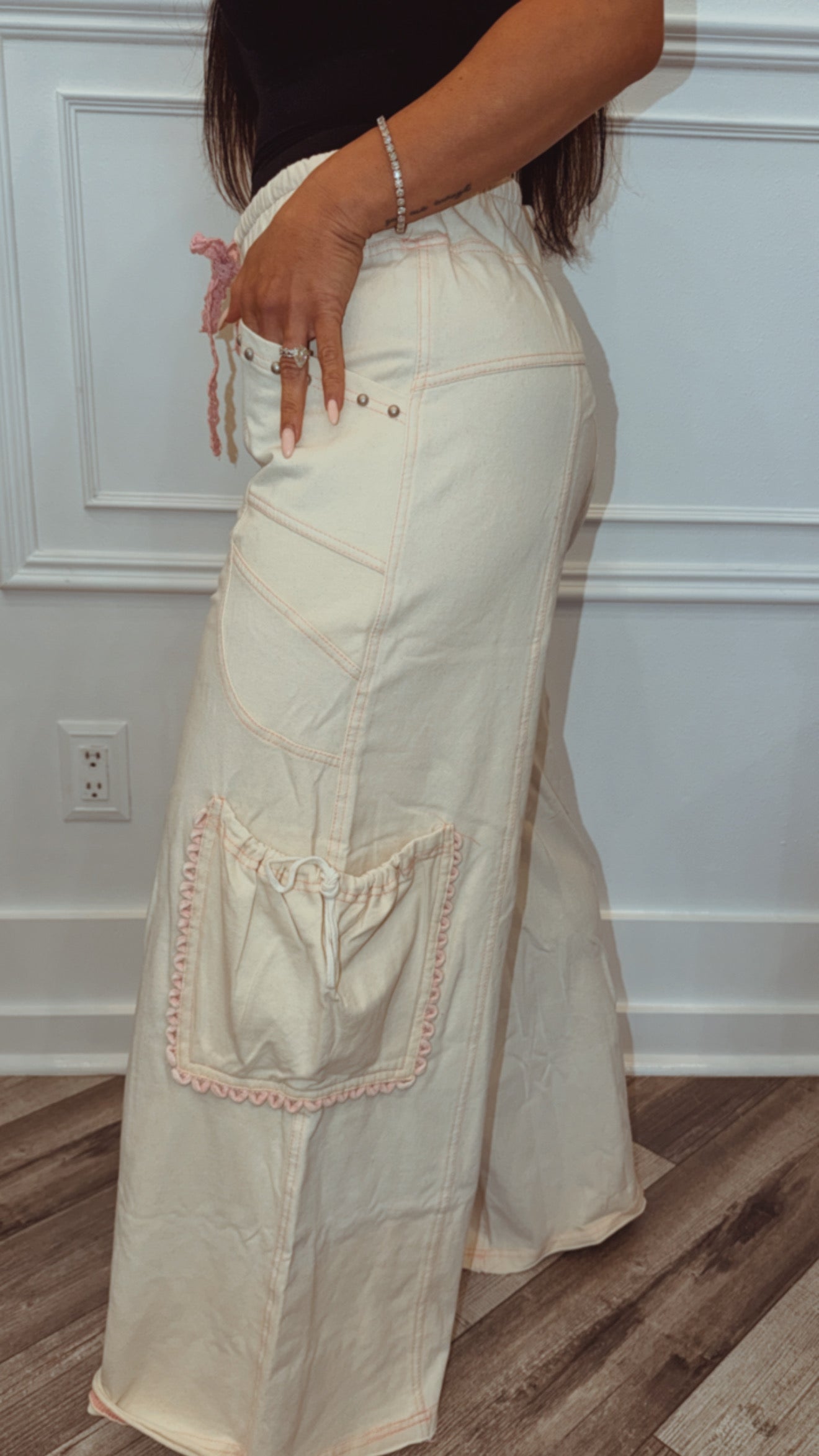 POL Natural And PInk Staight Fit French Terry Pants
