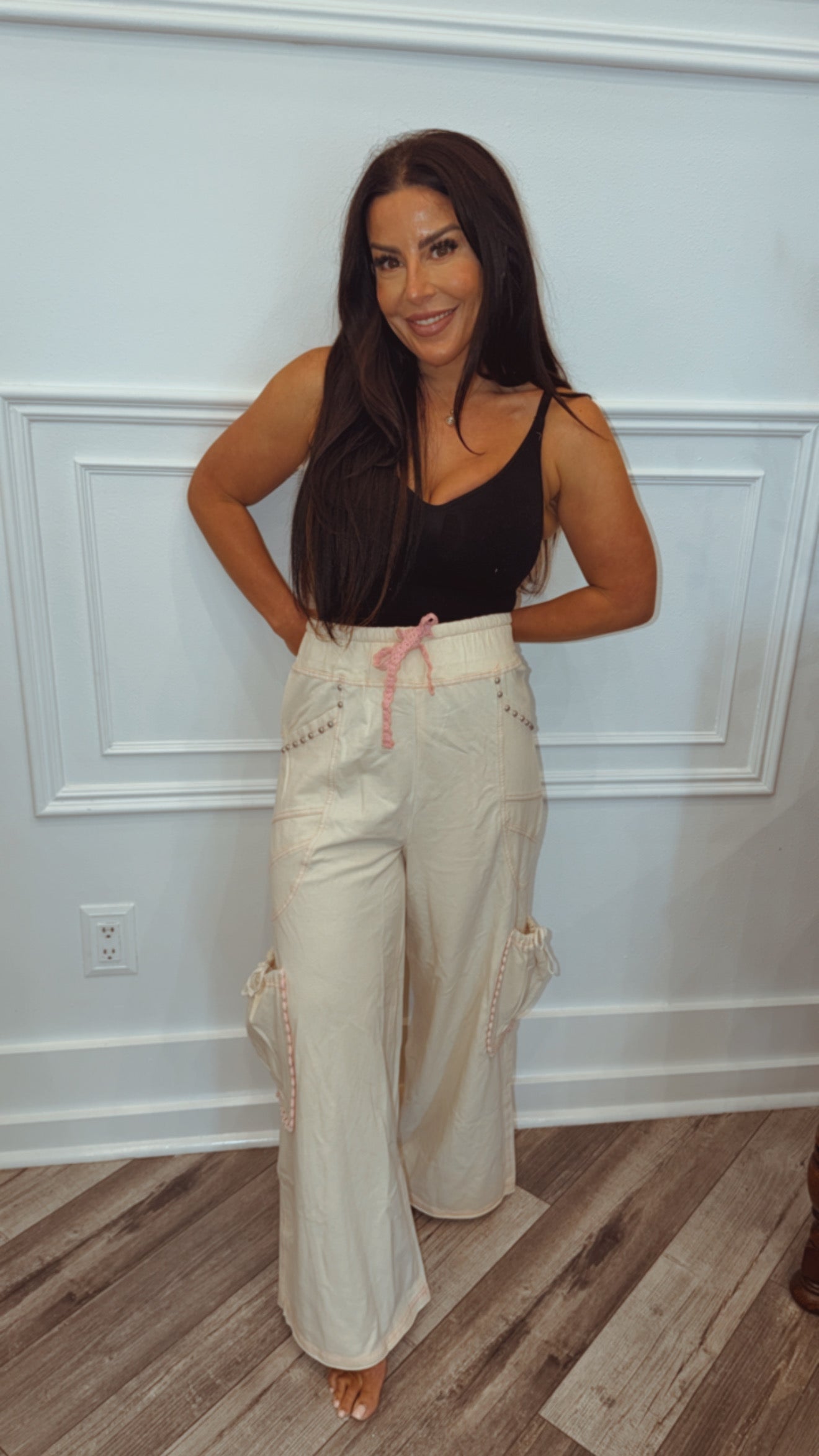 POL Natural And PInk Staight Fit French Terry Pants