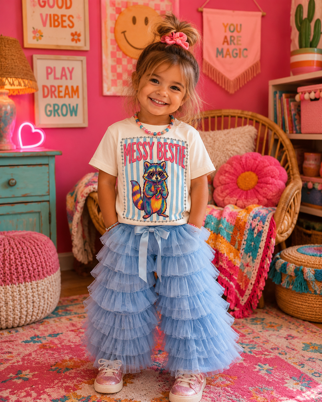 Messy Bestie Cream Kids Graphic Tee 201K