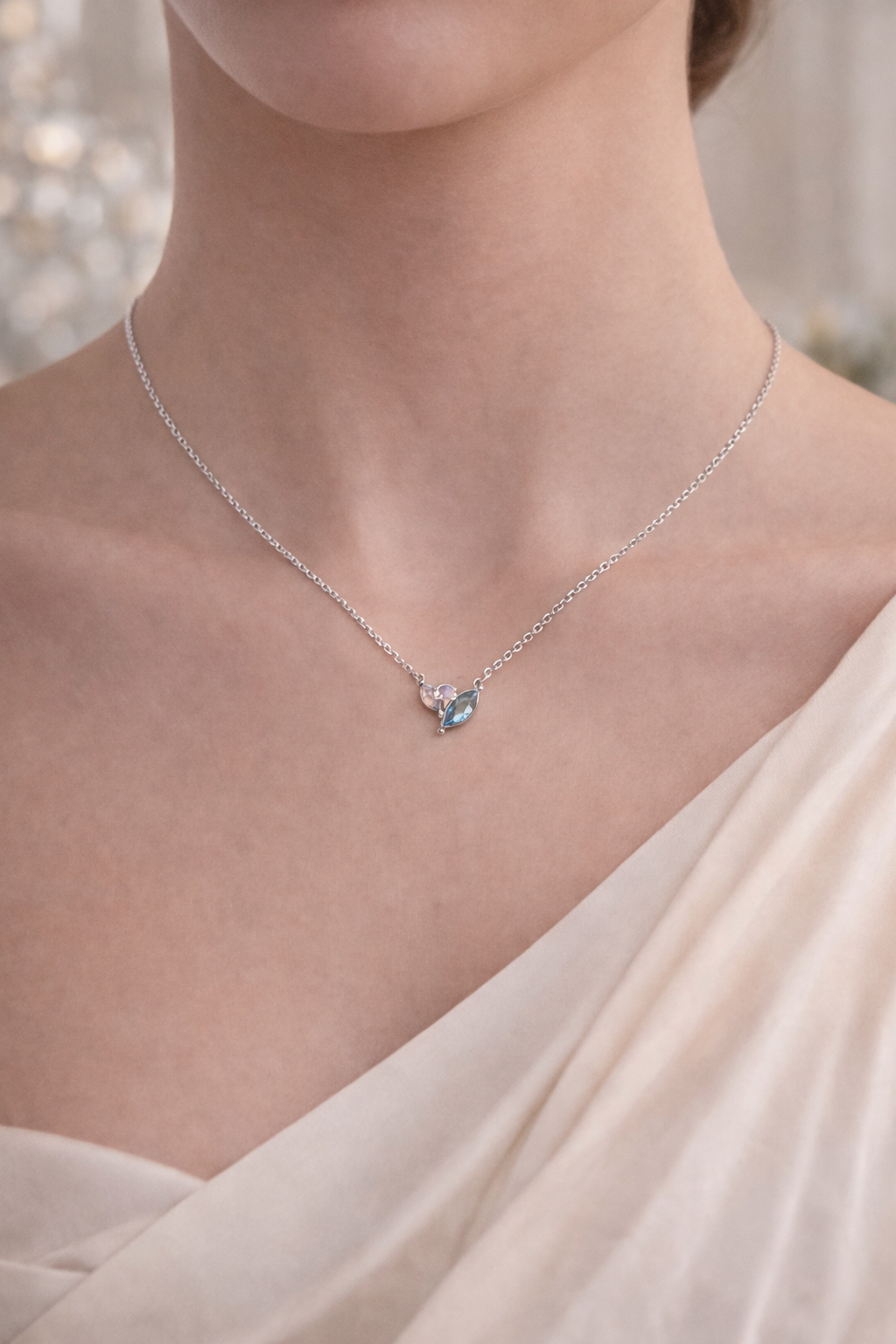 Silver and Double Sapphire Marquise Layer Necklace
