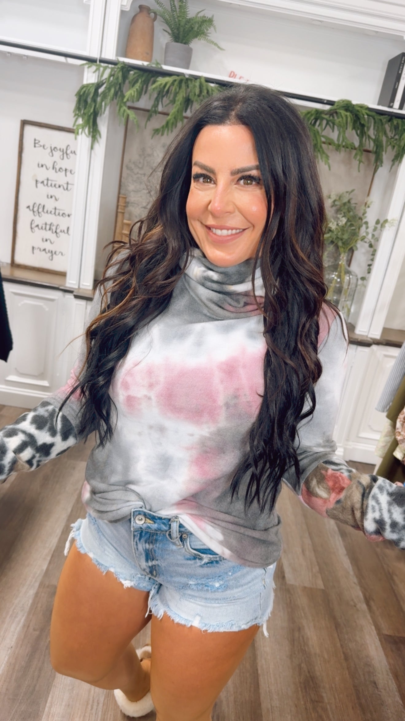 Grey and Purple Tie-dye Turtle Neck  Sweater