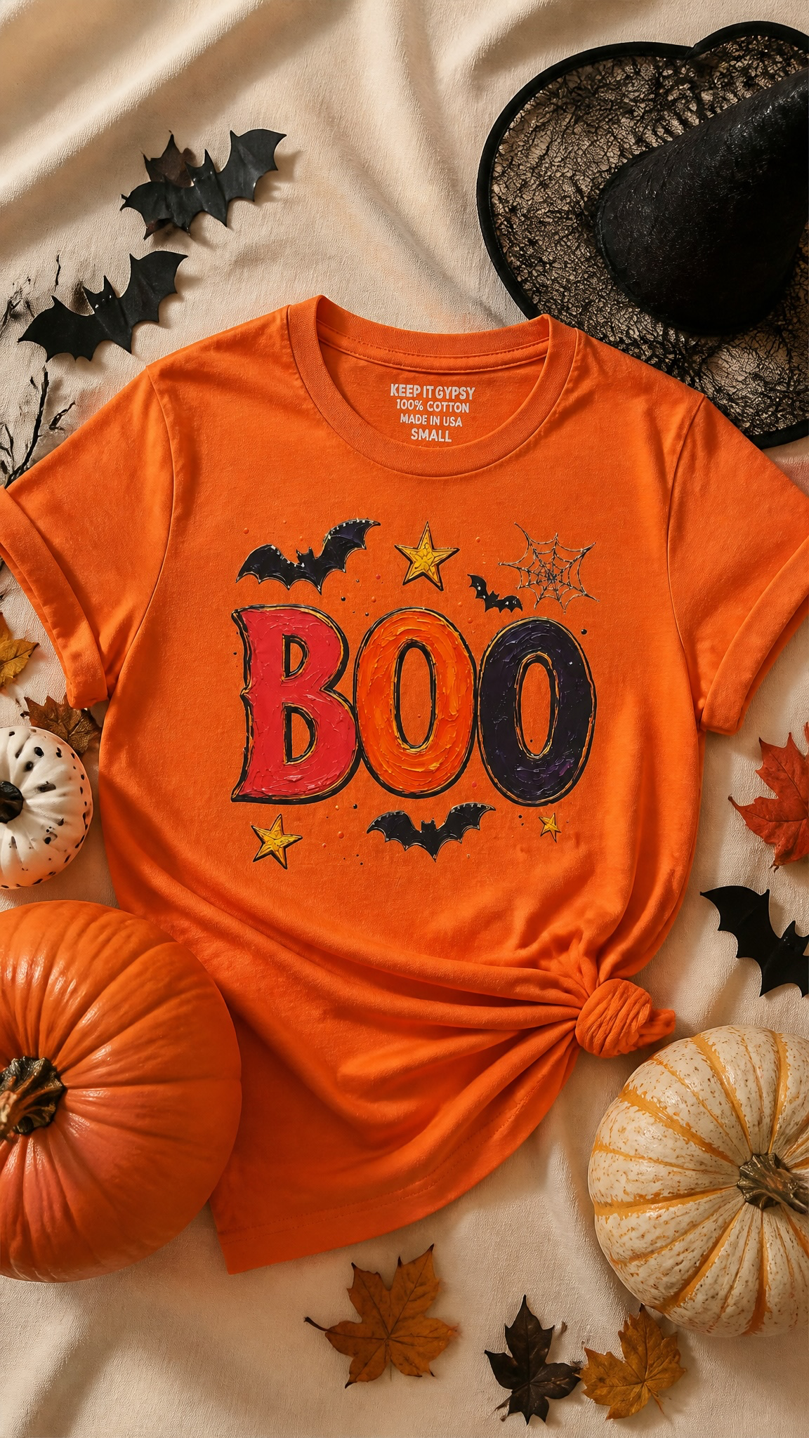 Orange and Black BOO  Halloween Graphic Bling Top Top