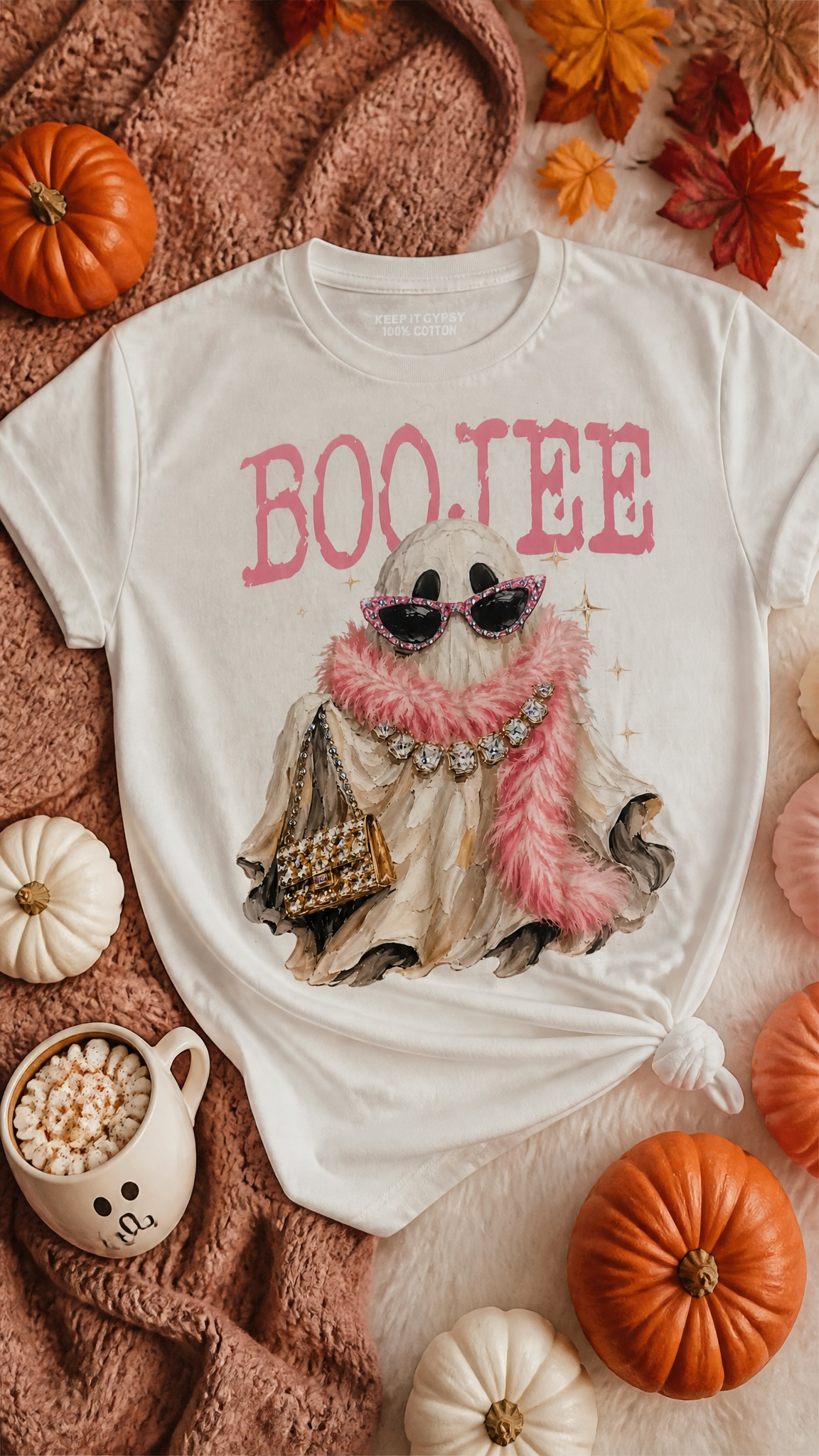 Boojee Ghost Halloween Graphic Bling Top