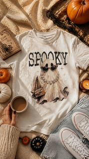 Spooky Ghost Graphic Bling Top