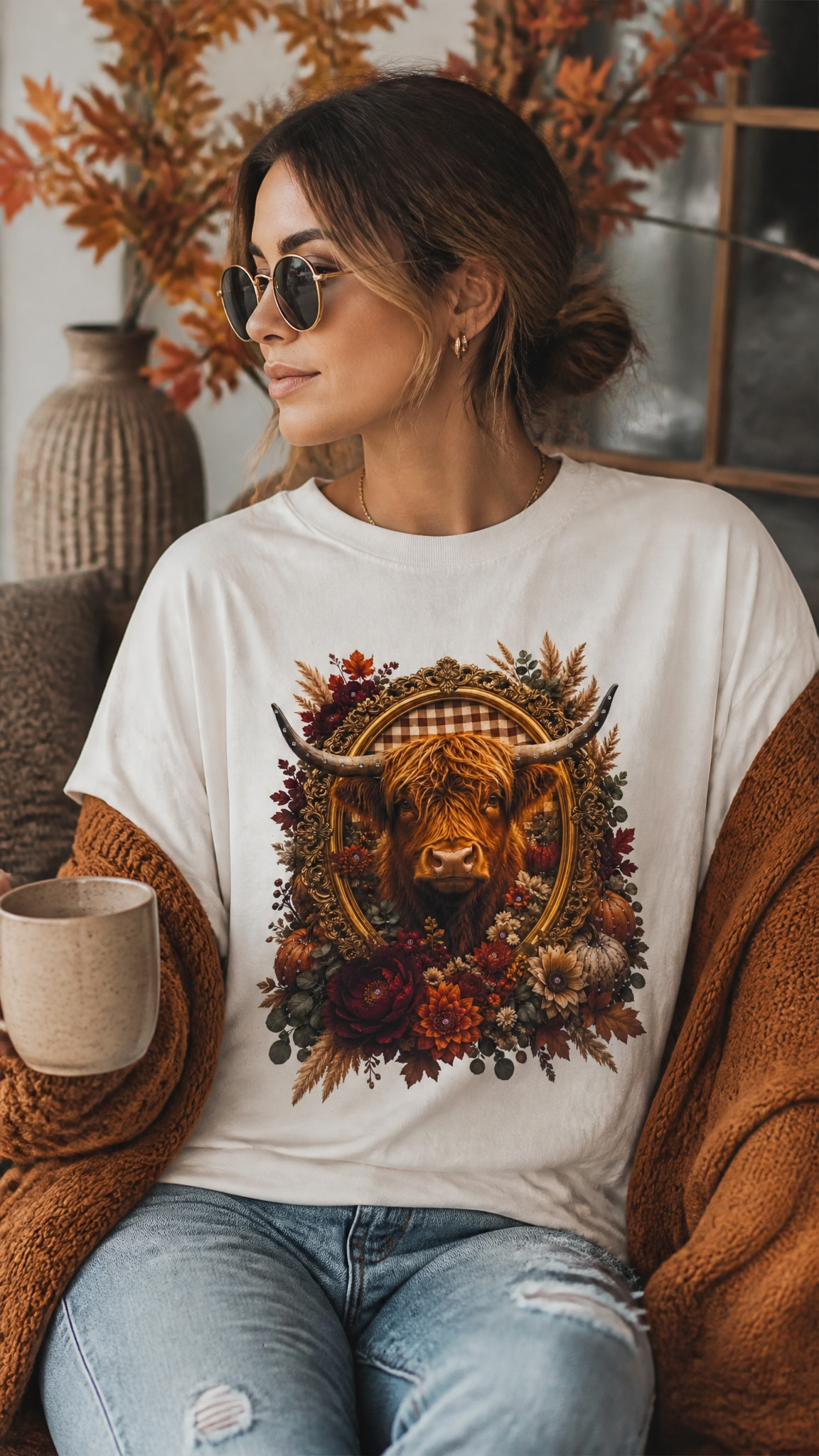 Highland Cow Fall Bling Graphic Top