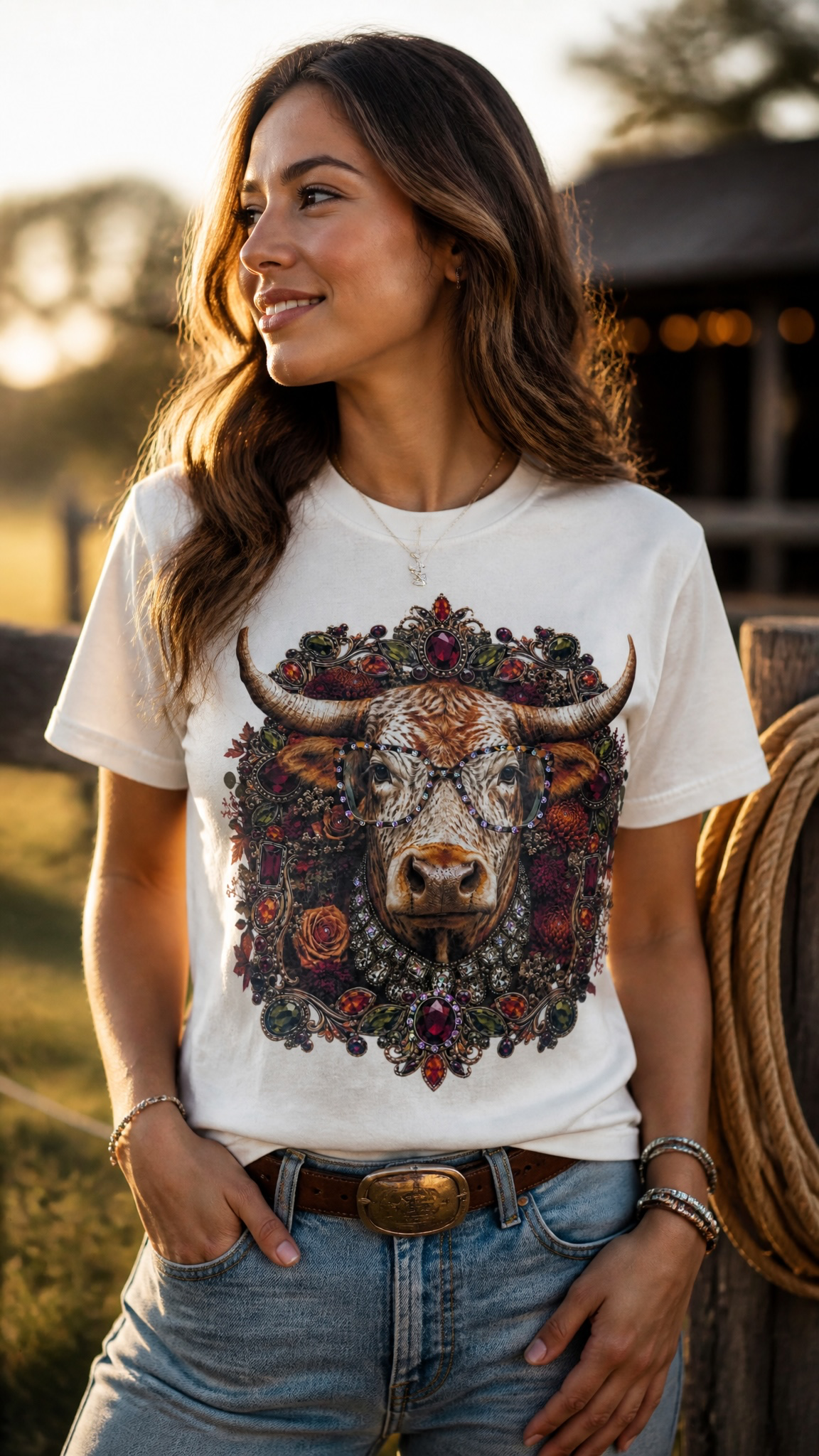 Ruby Highland Cow Bling Graphic Top