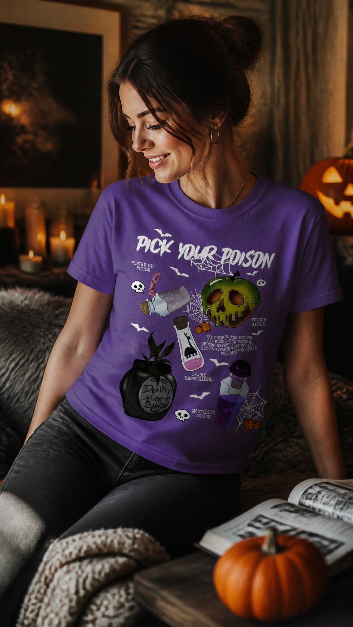 Purple Pick Your Posion Halloween Grpahic Top