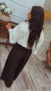 Cream Shimmering Collared Long Sleeve Top