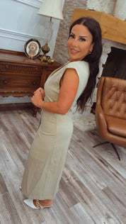 Luxe Taupe Dress With Gold Side Cinch