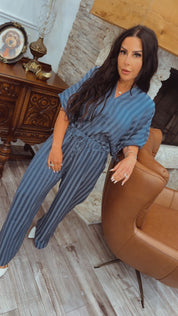 Chic Blue Stripe Loose Fit Flowy Top