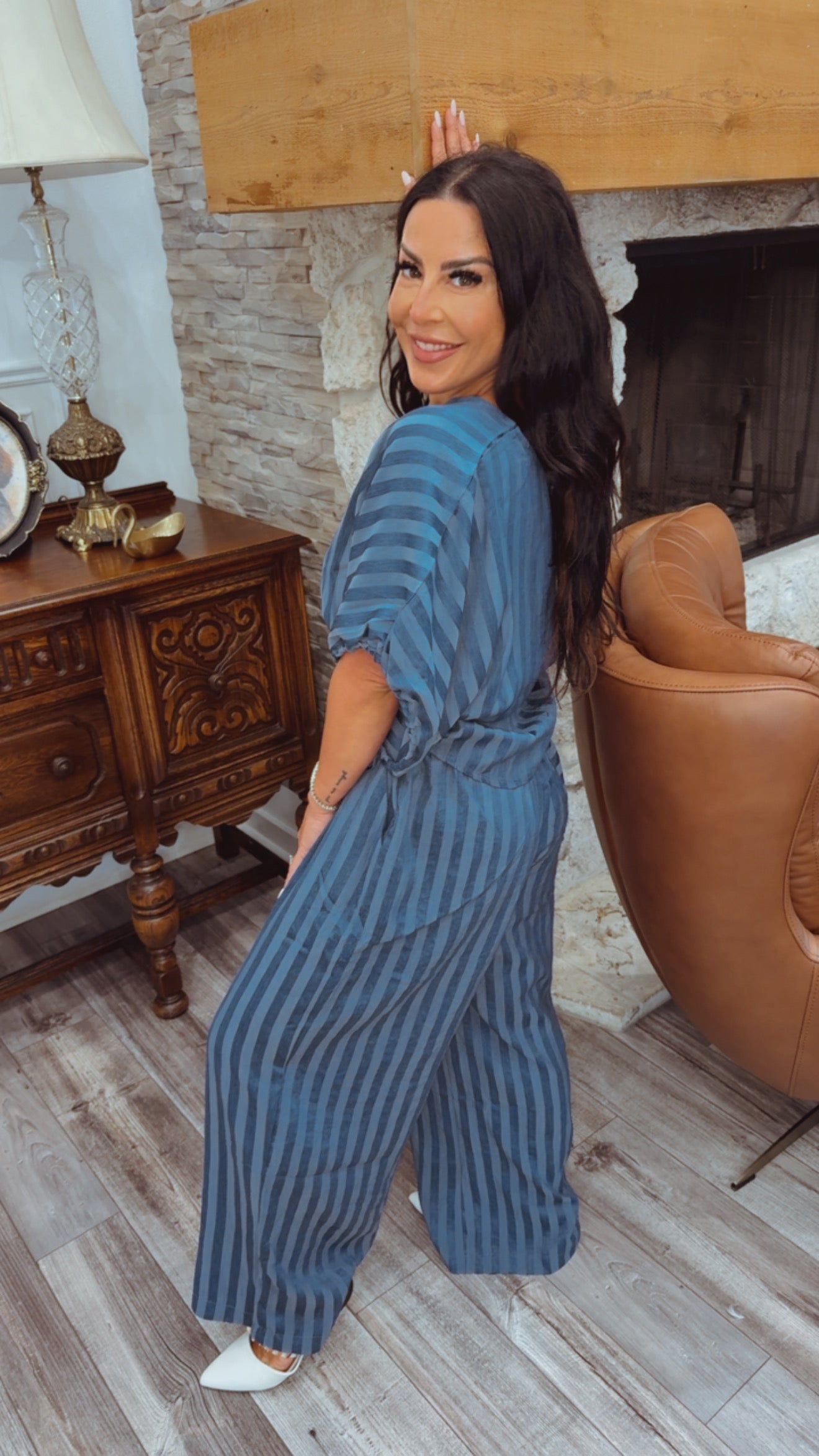 Chic Blue Stripe Loose Fit Flowy Top