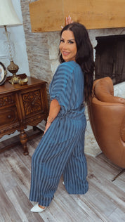 Chic Blue Stripe Loose Fit Flowy Top