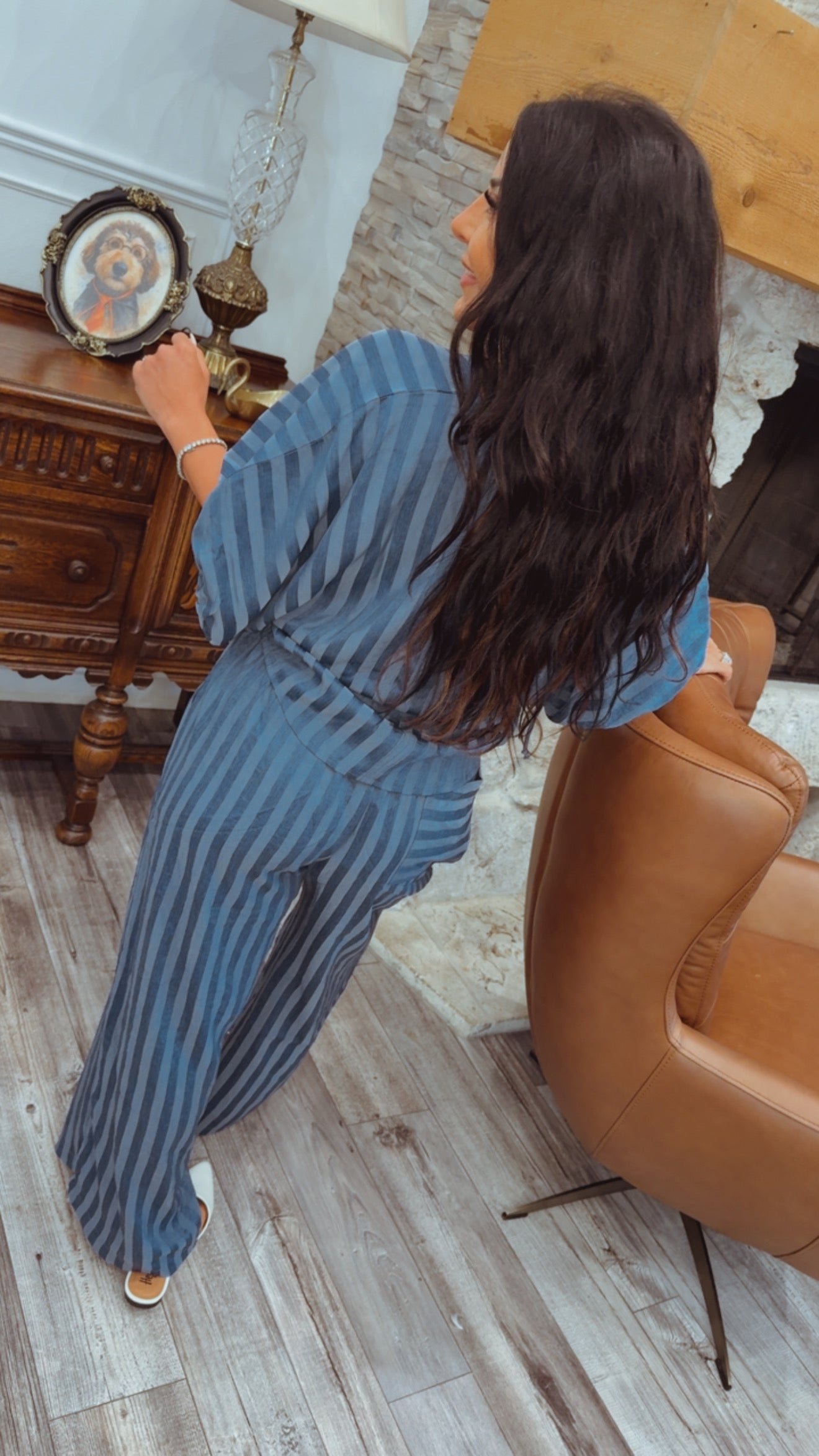 Chic Blue Stripe Loose Fit Flowy Top