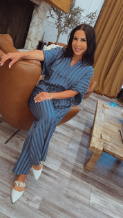 Chic Blue Stripe Loose Fit Flowy Top