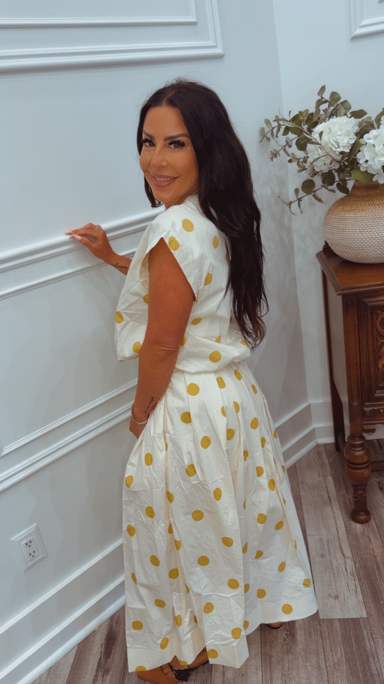 Yellow and Cream Polka Dot Bubble Crop Top
