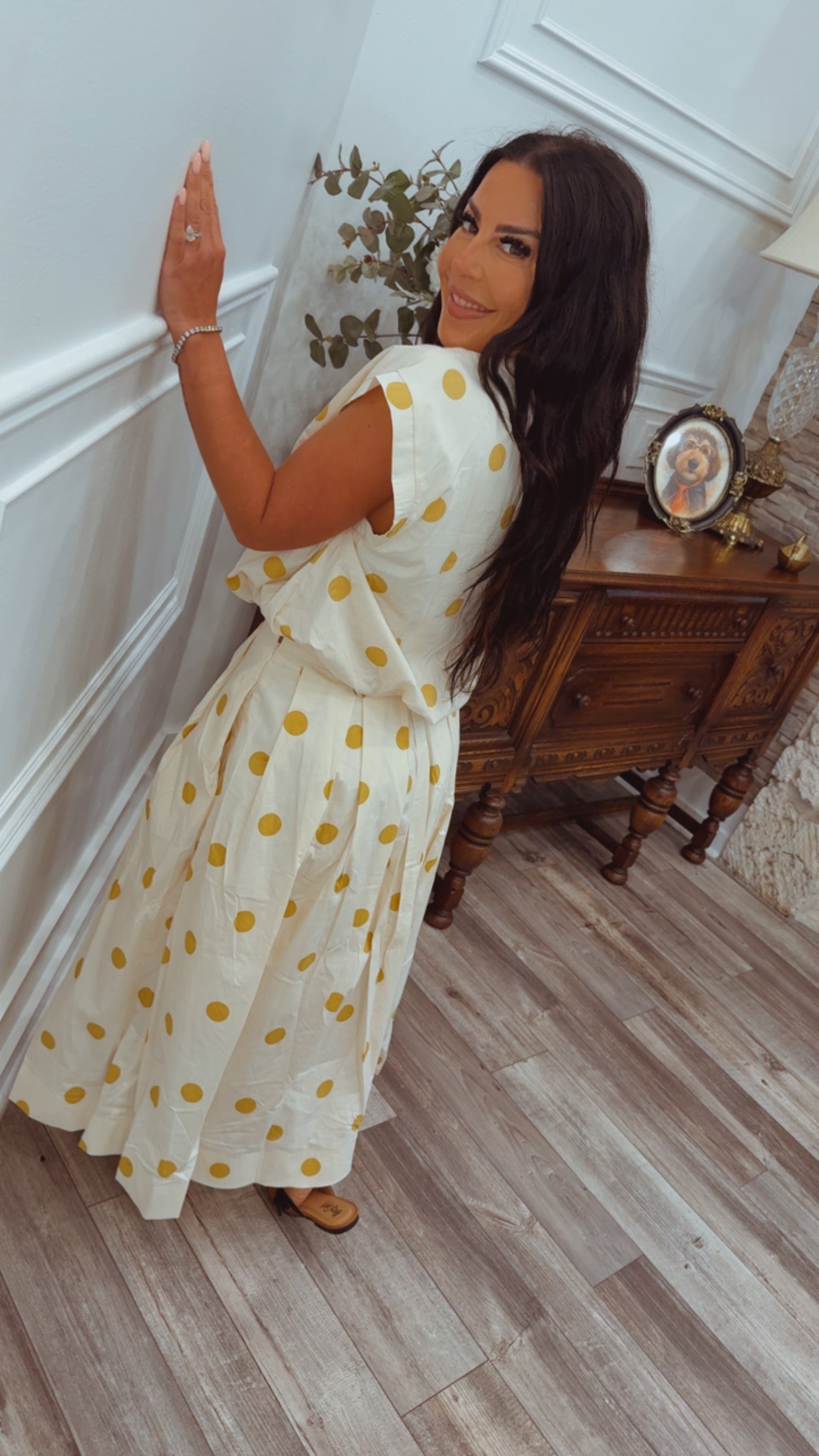 Yellow and Cream Polka Dot Bubble Crop Top