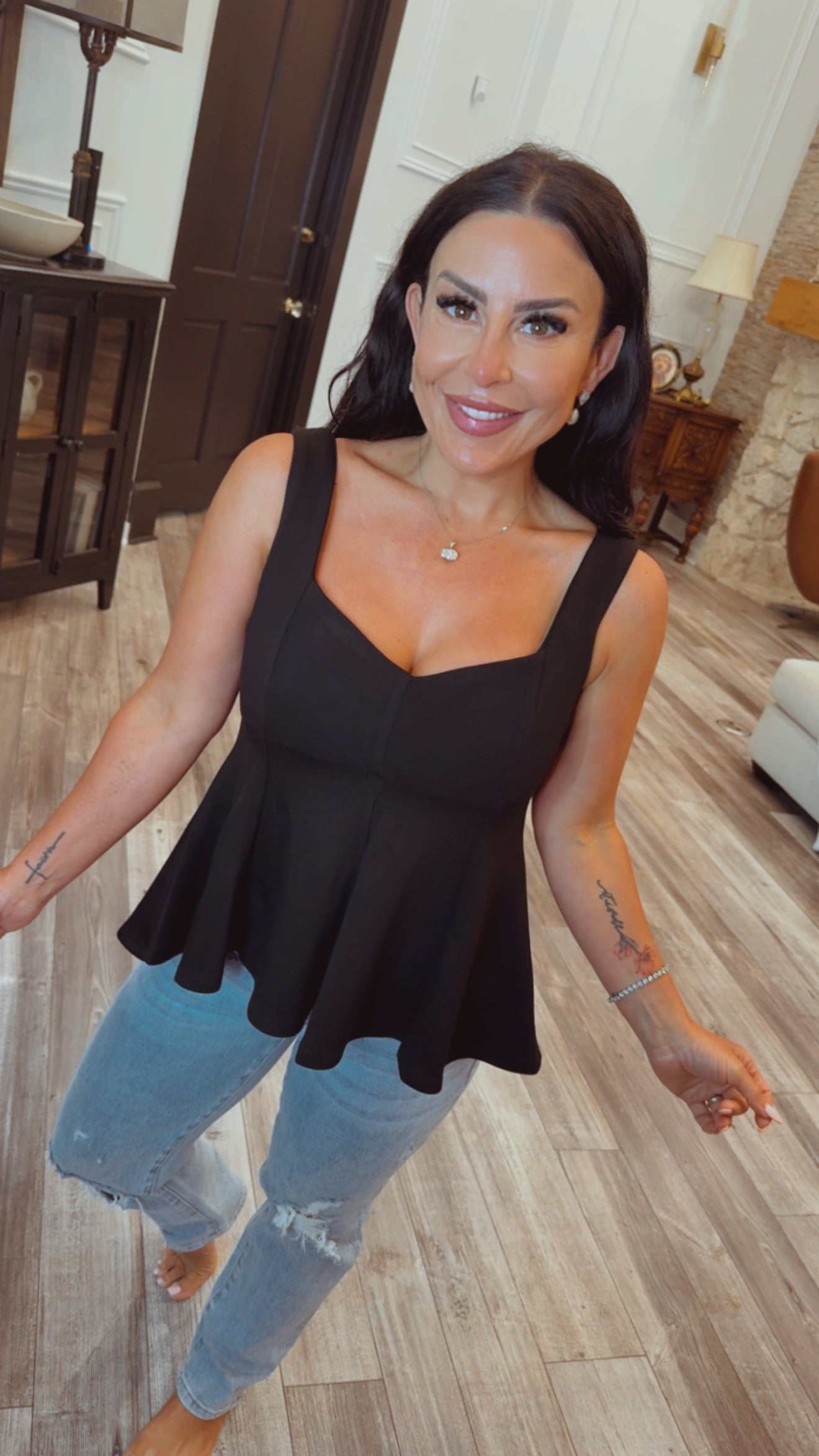 Black Scuba Peplum Stretch Black