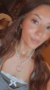 Gold and Pearl Beaded Horsebit Charm Neckalace