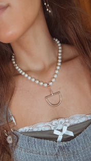 Gold and Pearl Beaded Horsebit Charm Neckalace