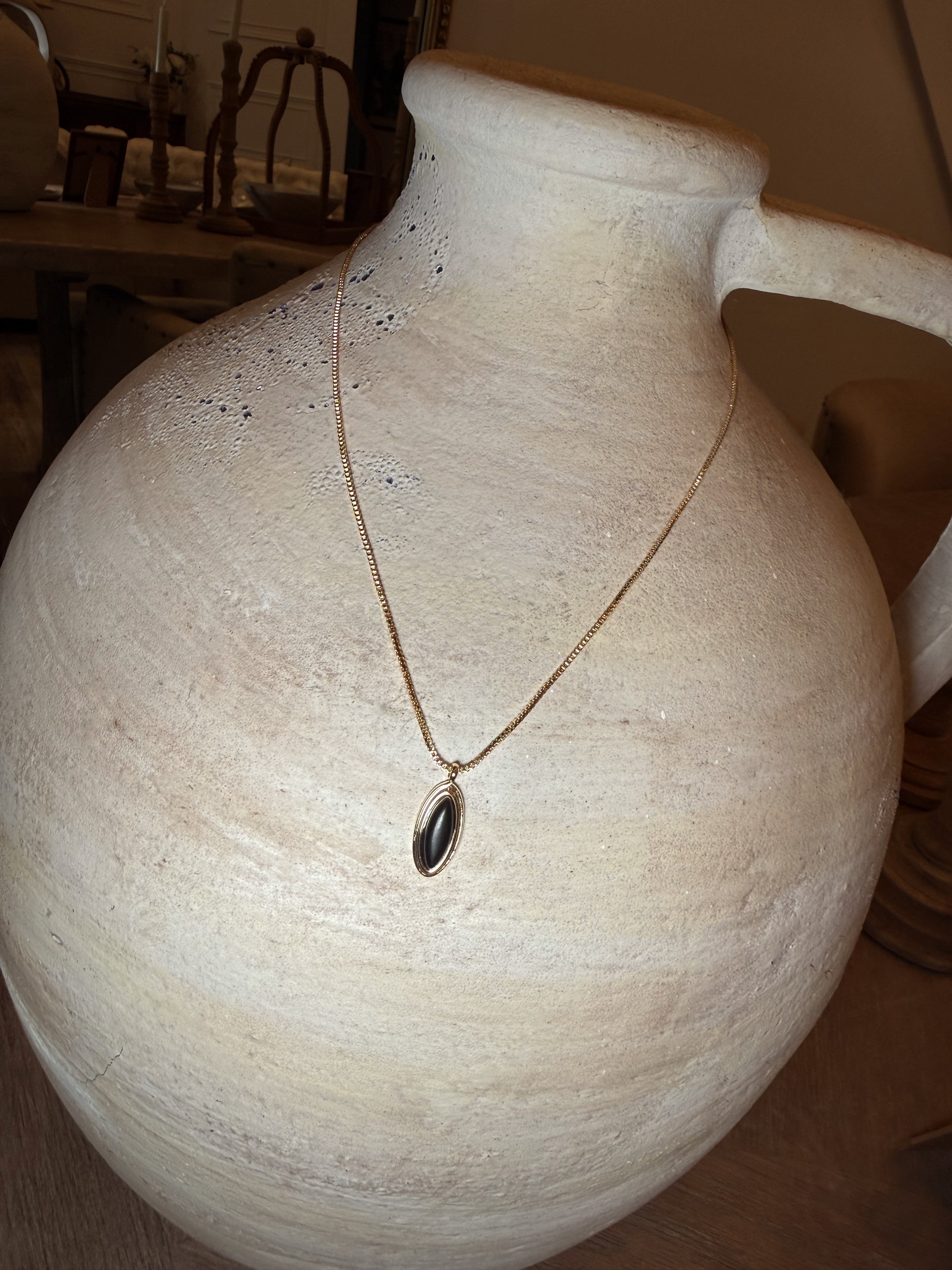 Gold and Black Oval Pendnat Necklace