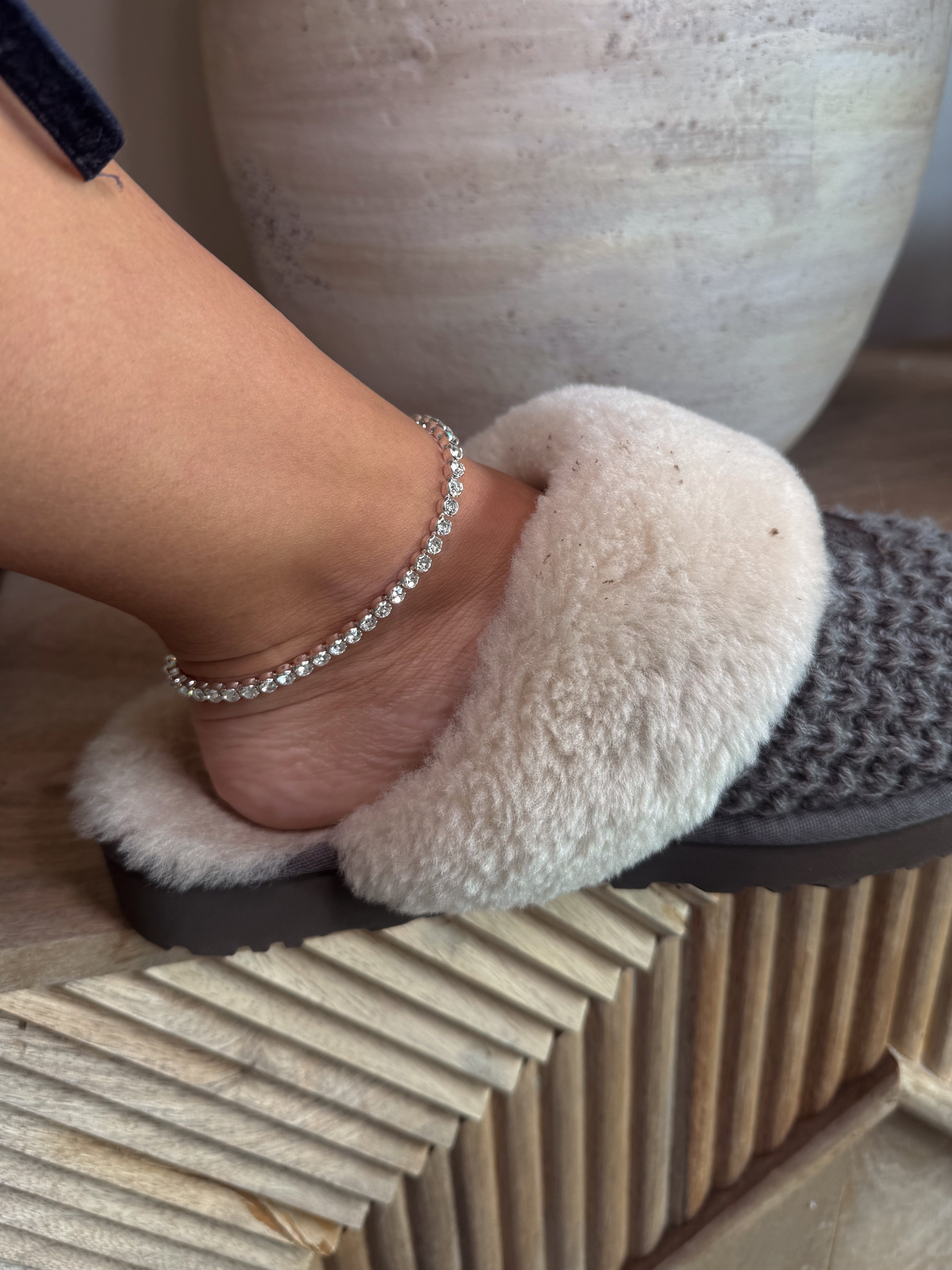 Silver And Sparkle Studded Anklet