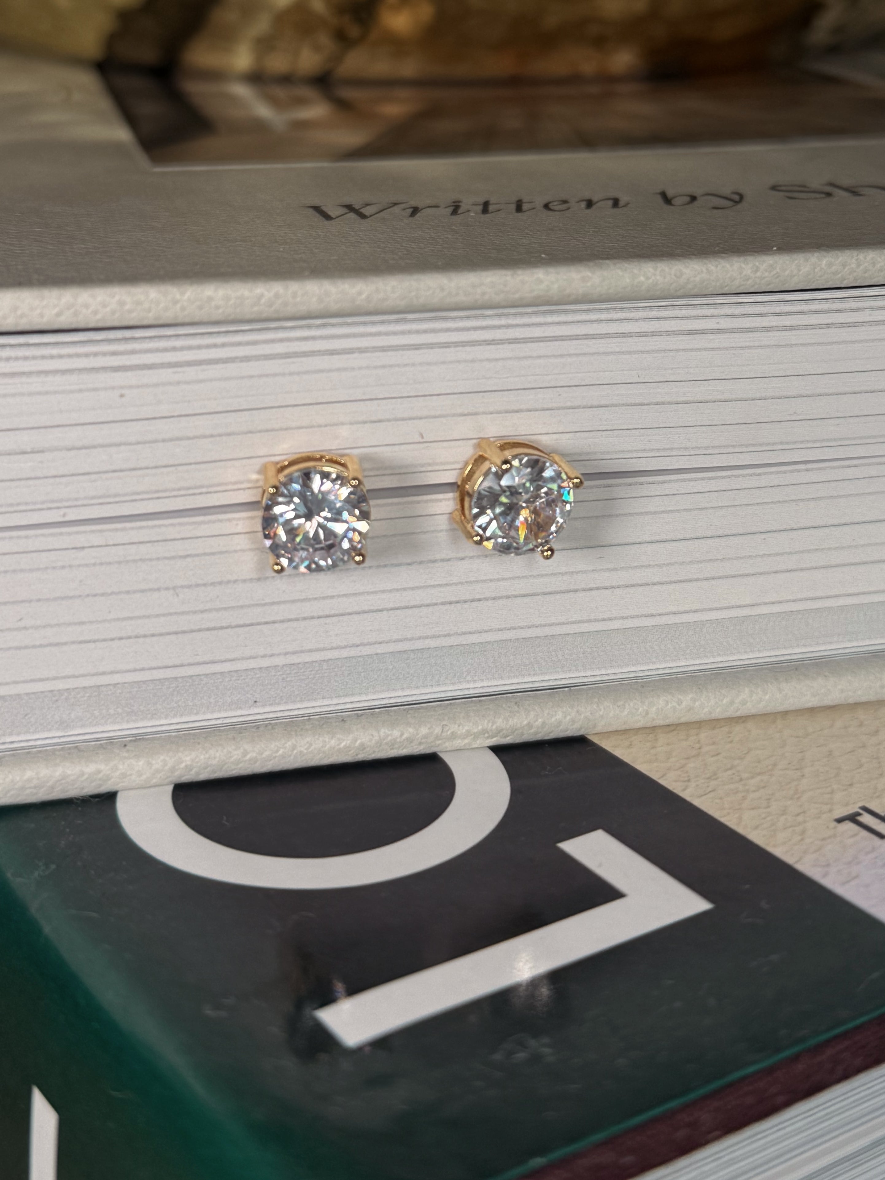 Gold and Round Crystal Stud Diva Earrings