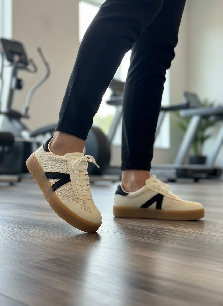 Chic Cream and Black Stripe Knit Mia Sneakers