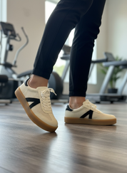 Chic Cream and Black Stripe Knit Mia Sneakers