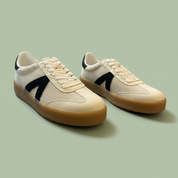 Chic Cream and Black Stripe Knit Mia Sneakers