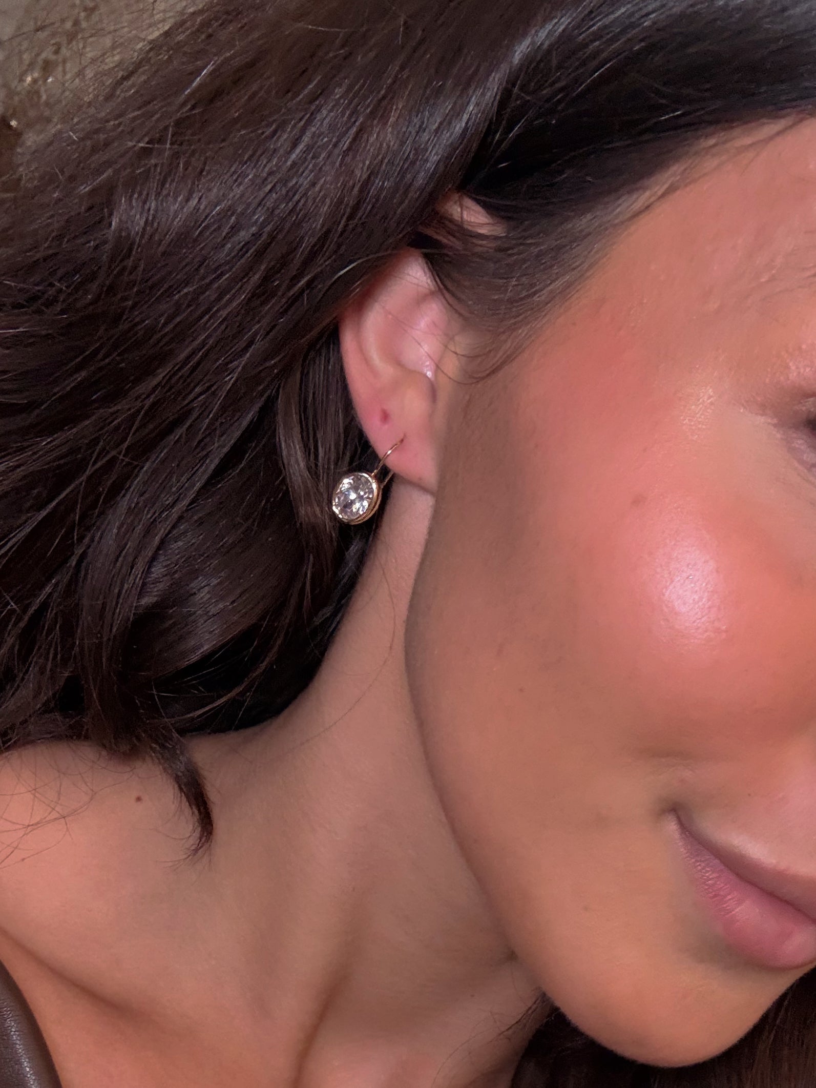 Gold Dangle With Oval Gem Earrings