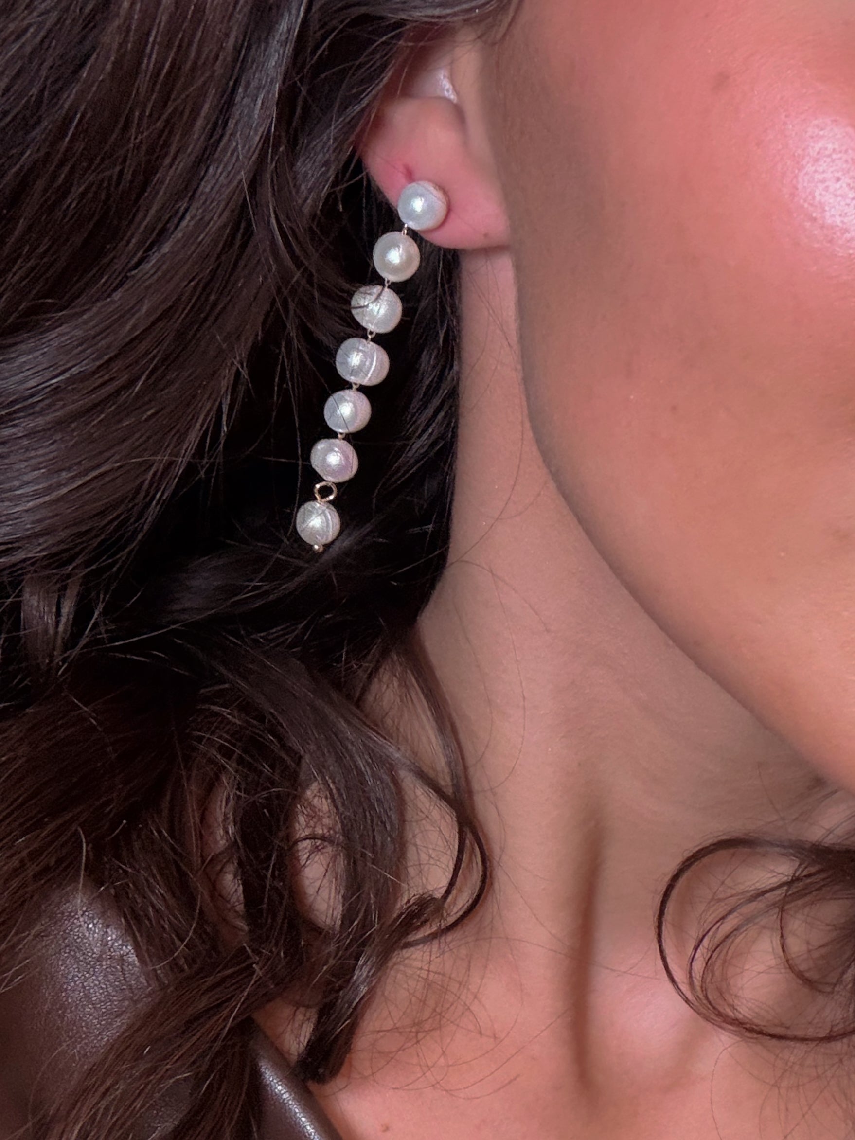 Gold and Dangle Pearl Stud Earrings