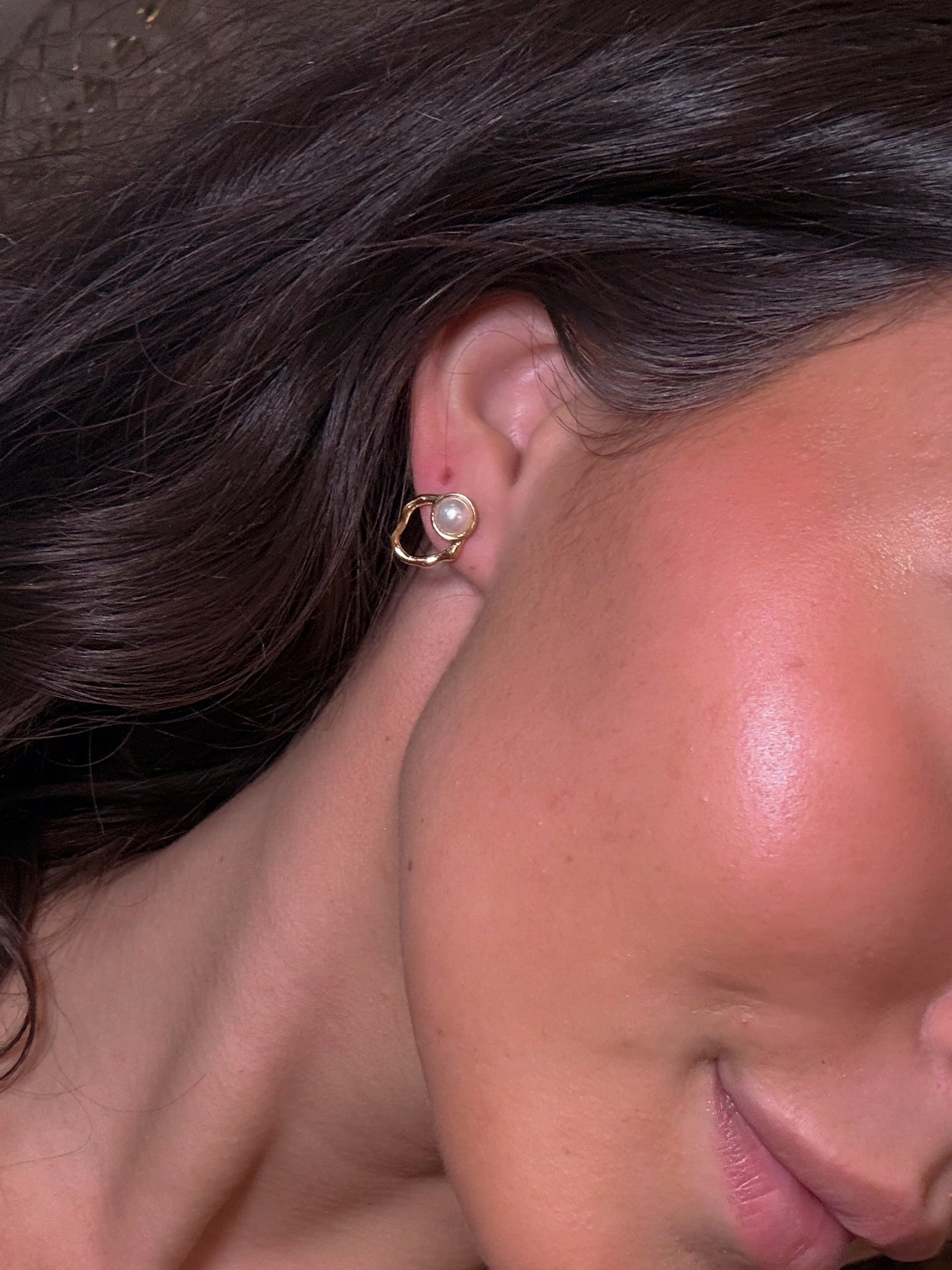 Gold and Pearl Abstract Earrings