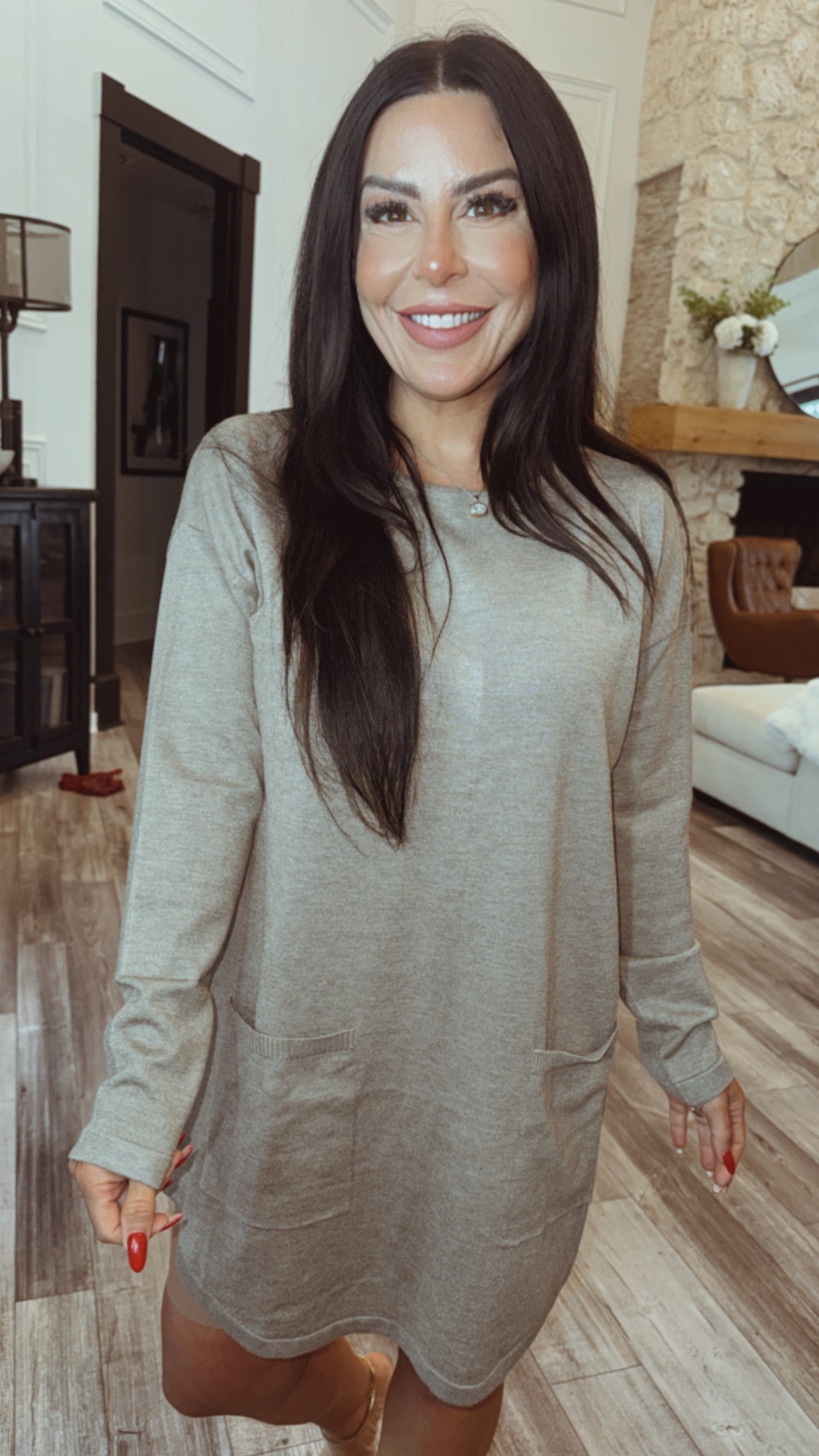 Luxe Ultra Soft Mocha Long Sleeve Two pocket Tunic Cardi  Camille and Co