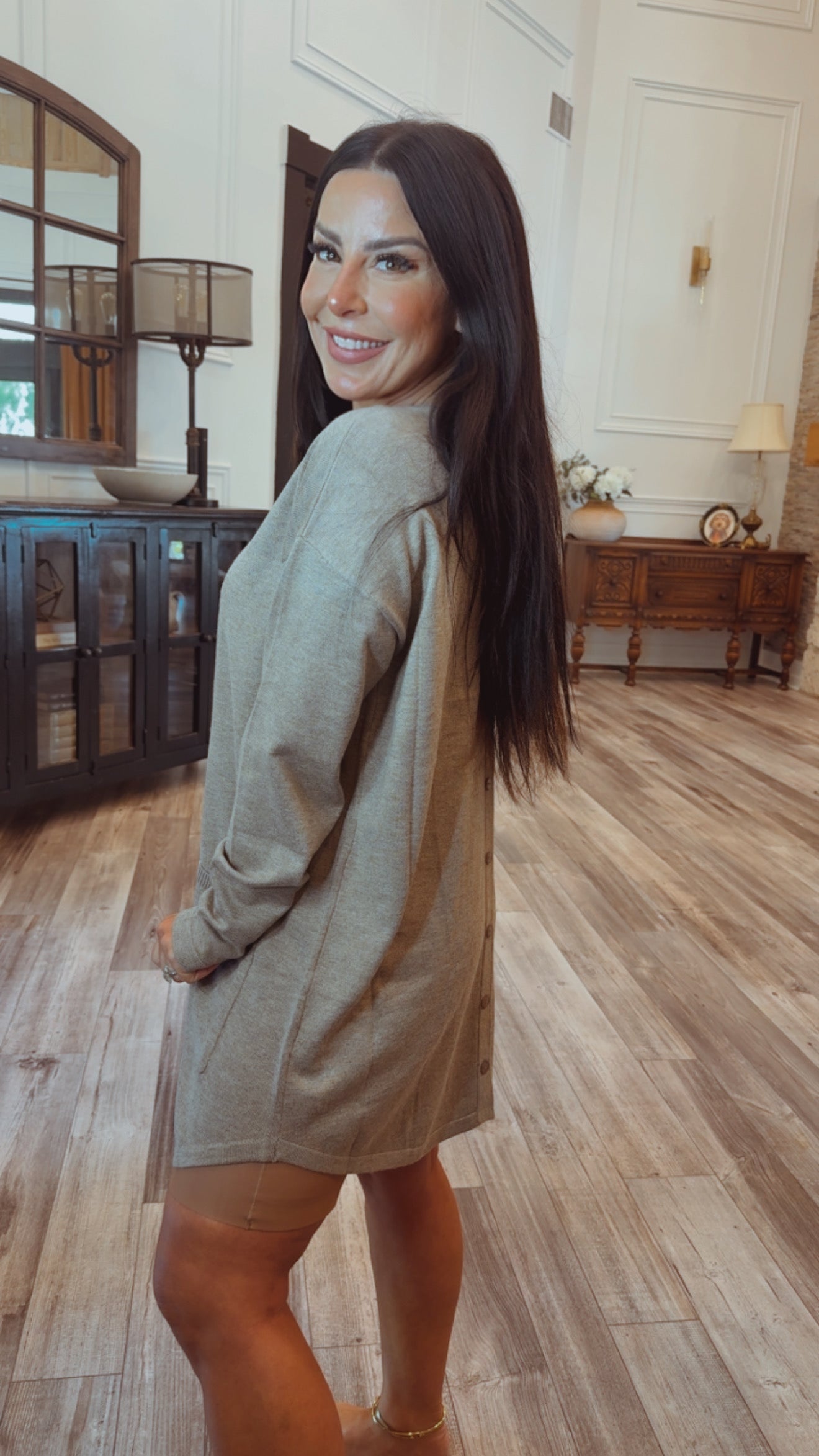 Luxe Ultra Soft Mocha Long Sleeve Two pocket Tunic Cardi  Camille and Co