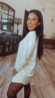 Luxe Ultra Soft Ivory Long Sleeve Two pocket Tunic Cardi  Camille and Co