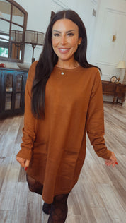 Luxe Ultra Soft Rust Long Sleeve Two pocket Tunic Cardi  Camille and Co