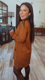 Luxe Ultra Soft Rust Long Sleeve Two pocket Tunic Cardi  Camille and Co