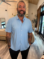 Mens Blue and White Button Up Luxe Top