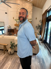 Mens Blue and White Button Up Luxe Top